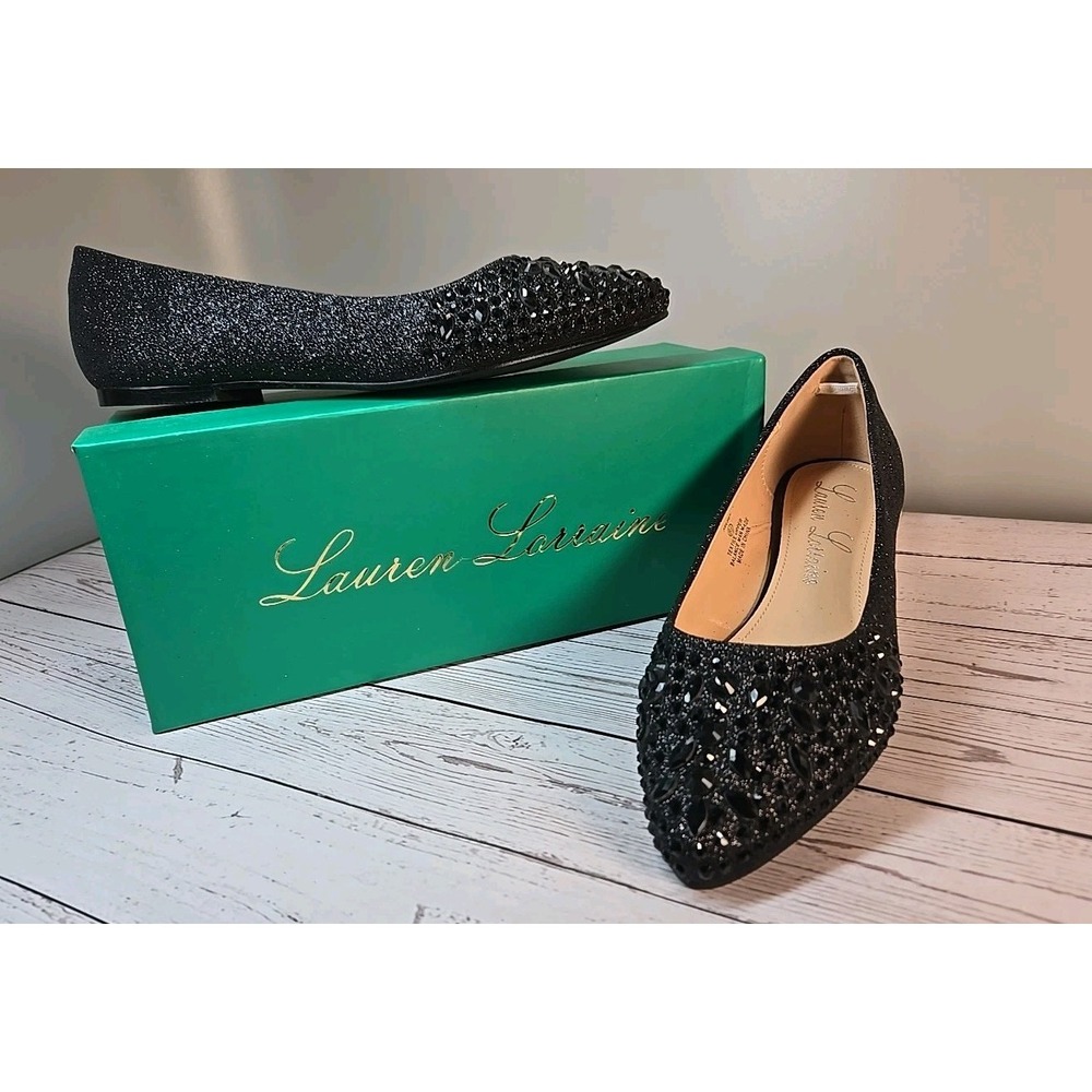 Lauren Lorraine Kelsey Black Embellished Pointed Toe Flats